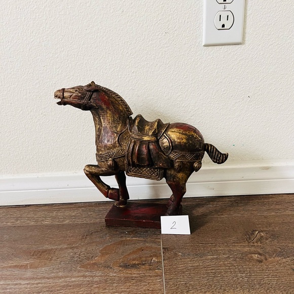 Vintage Hand Crafted Chinese Wooden Horse Statue
